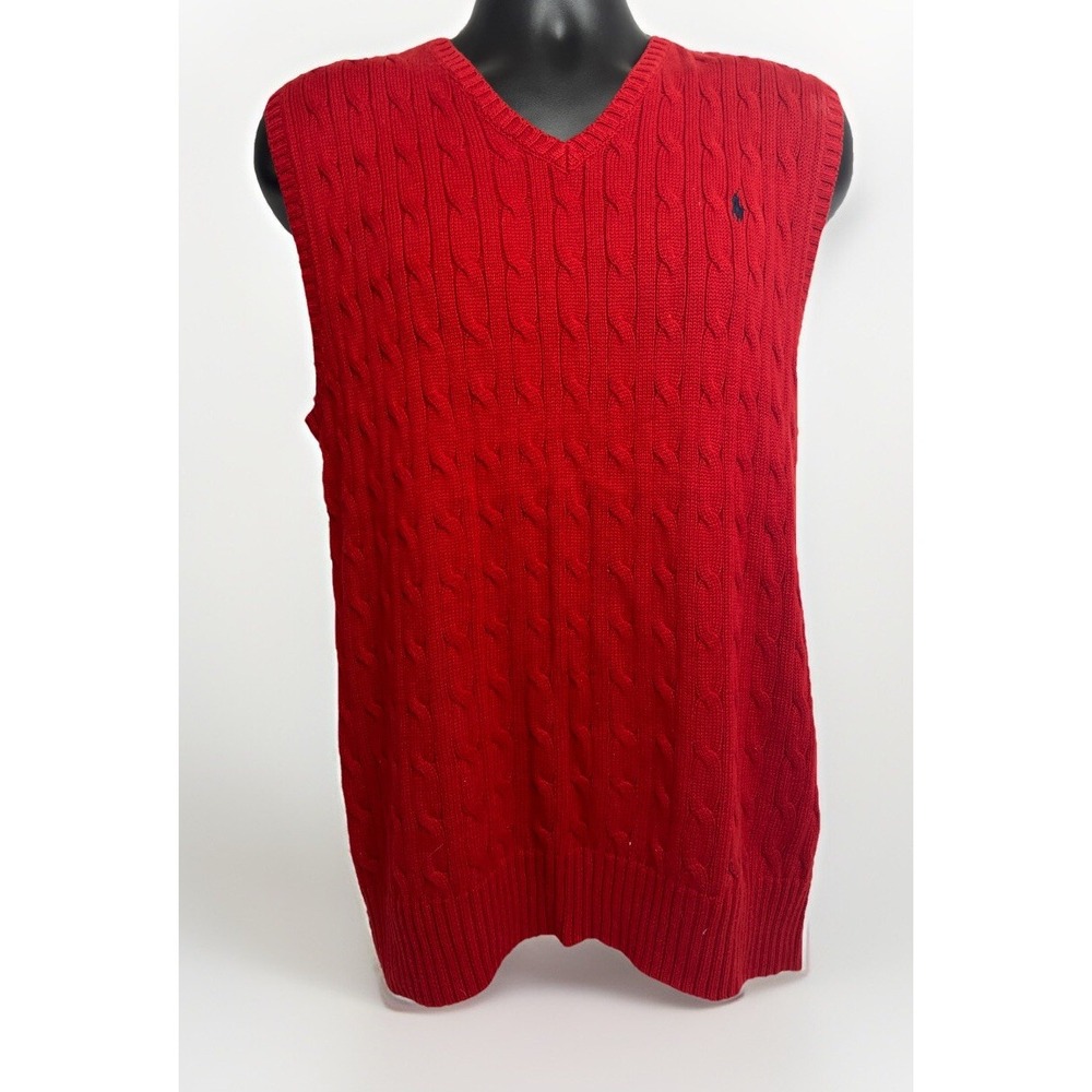 Vintage Polo Ralph Lauren Mens XL Cable Knit‎ Sweater Vest Pullover